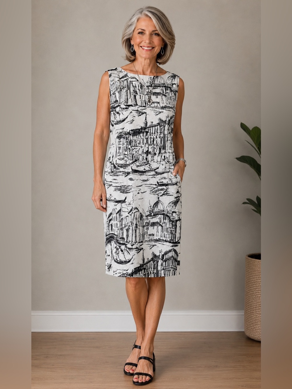 CHETTA B Size 14 Dress. Fully lined. B&W Architectural design. Classic. Charming